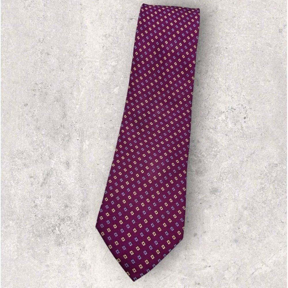 NODUS Silk Tie ITALY XL Burgundy Purple Gold Geometric W:3.2" EUC